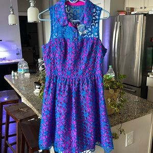 RARE Lilly Pulitzer PEMBERTON DRESS Pink and Blue Lace